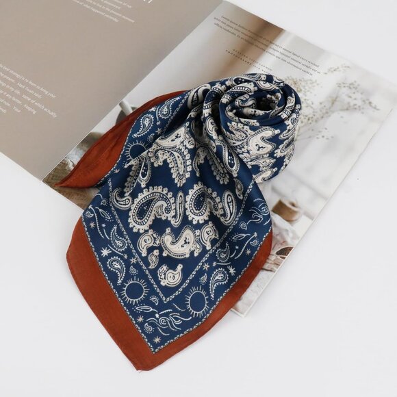 ⚡Men Navy Blue Necktie 27.5 Inches Cowboy Scarves Pocket Square Silk Bandanas - Picture 9 of 9